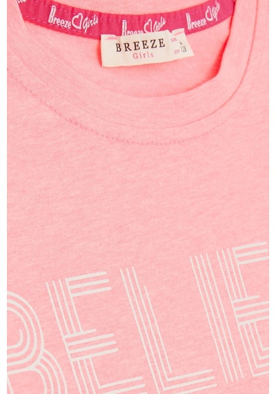 Breeze Kız Çocuk Kapri Taytlı Crop Takım Yazı Baskılı 8-12 Yaş, Neon Pembe Pembe