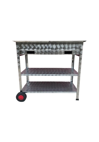 Paslanmaz Kömürlü Mangal Tekerlekli 40 X 90 Cm Çift Sehpalı