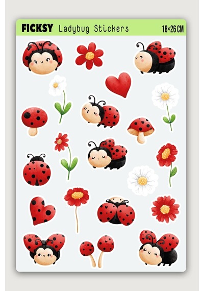 Sevimli Uğur Böceği Sticker Seti - 21 Adet Etiket Çıkartma Diğer
