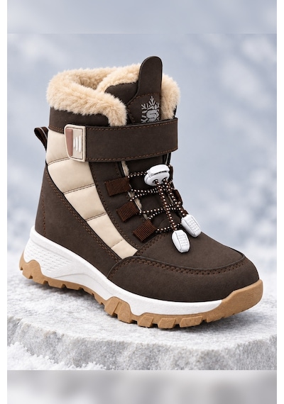 Muggo Peak İçi Kürklü Cırtlı Ve Bağcıklı Unisex Çocuk Kar Botu Kahverengi