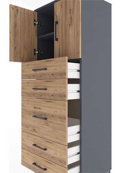 Hyperion Dolap 2 Raflı 5 Çekmeceli 2 Kapaklı 60x44x163 Antras... Antrasit