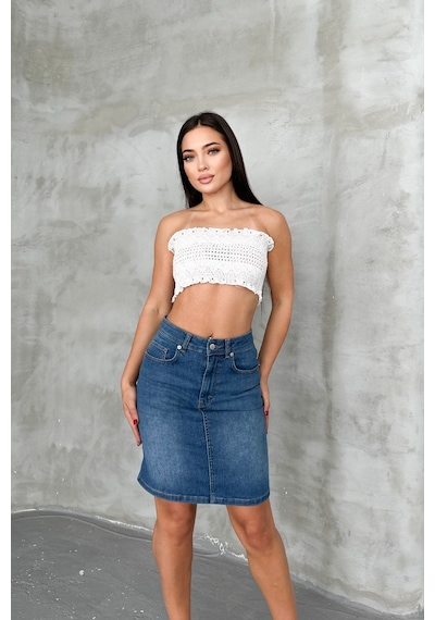 HLT Jeans Açık Mavi Kadın Regular Fit Yüksek Bel Orta Boy Denim Kot Etek Alice-4003 Açık Mavi
