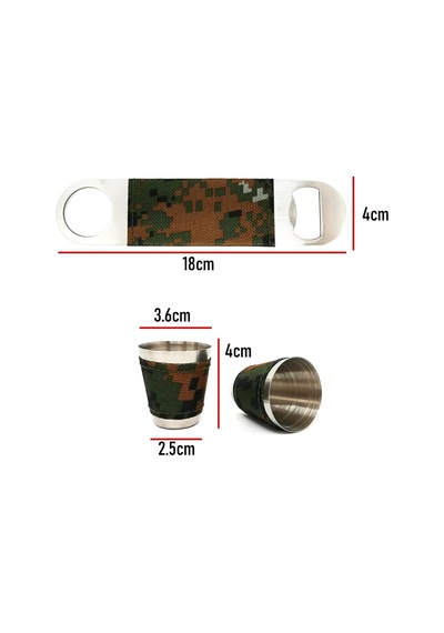 Kamuflaj Kaplamalı Paslanmaz Çelik İçki Matarası Bardak & Açacak Seti 8 Oz 240 Ml Kamp Outdoor Boy Yeşil
