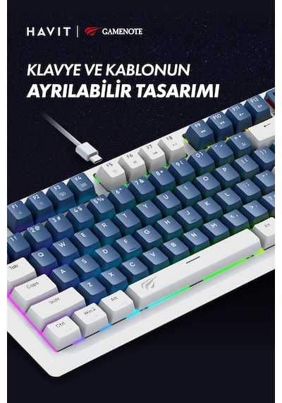 Havit Gamenote Kb884l Rgb Mekanik Türkçe Klavye 1.06inç Tft-lcd Ekran - Red Switch