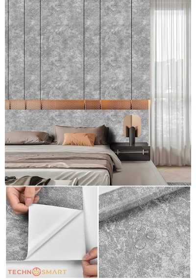 TechnoSmart 60x200cm Gri Desenli Kendinden Yapışkanlı Duvar Kağıdı Mutfak Dolap Kaplama Dekorasyon