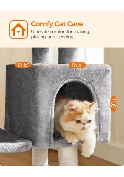 Pct52w 110 Cm Kedi Ağacı, Açık Gri Açık Gri, Clawfy Koleksiyonu Pct52w