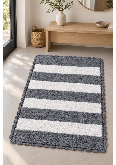 Alanur Bodrum Tufting Cotton Pamuklu El Işi Örgülü Paspas 112 80 X 135 Cm Beyaz - Gri