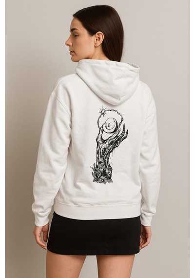 Hmo Store Unisex Nadir Alternatif Moda Hoodie Temalı Desen Beyaz
