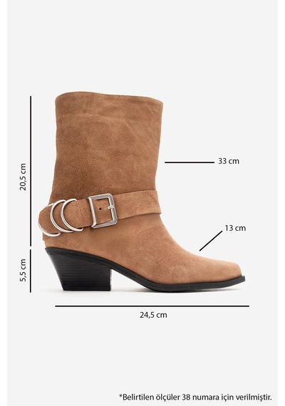 Luvishoes Velmor Toprak Süet Hakiki Deri Tokalı Kadın Western Bot Toprak