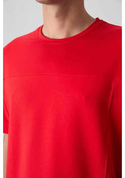 Tommy Life Fiesta Pamuklu Kalın Yumuşak Dokulu Oversize Fit Basic Erkek T-shirt - 88349 Kirmizi