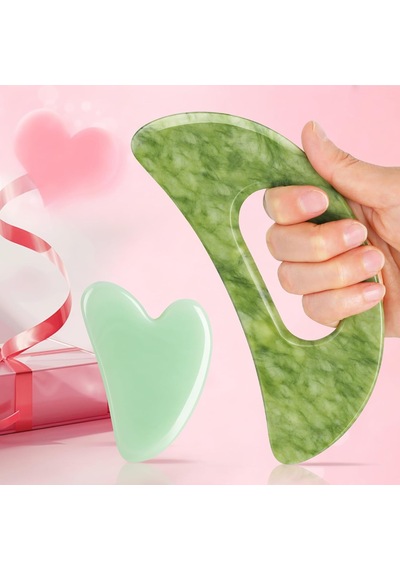 Yeşim Taşı Gua Sha Masaj Aleti Seti Saplı Daha Büyük Guasha Tahtası Kas Kazıma Masaj Aletleri Yüz Anti Selülit Spa Akupunktur Araçları Arka Boyun Yüz Bacak Masajı İçin Lenfatik Drenaj