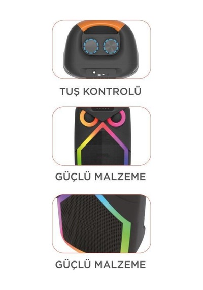Bluetooth Hoparlör Baykuş Görünümlü 50w Rgb Led Işıklı Kablosuz Mikrofonlu Taşınabilir Karaoke Speaker