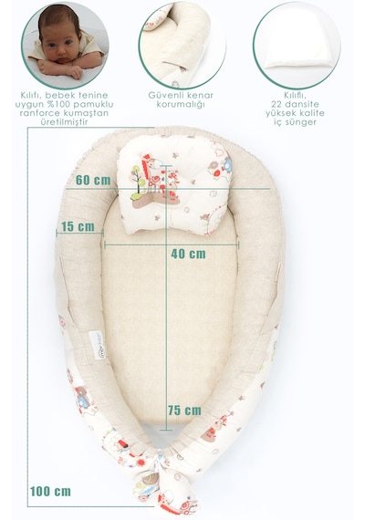 Babynest Ortopedik Bebek Yatağı, Anne Yanı Bebek Yatağı, Ergonomik Tasarım, Animal Serisi