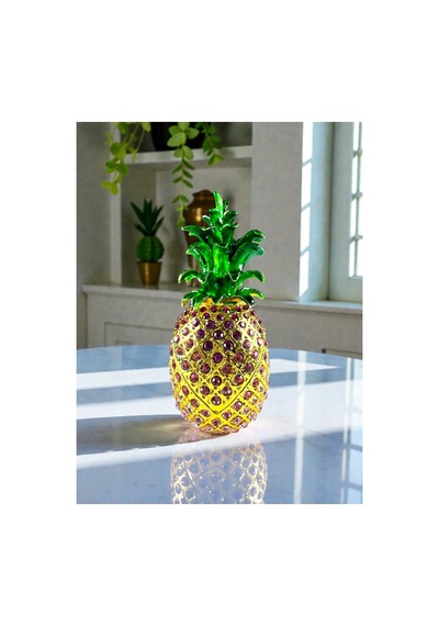 Ananas Dekoratif Biblo 13 6 CM Gold Renk Pembe Taşlı, Açılır Kapanır Model