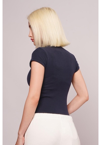 Lacivert Bisiklet Yaka Basic Kadın T-shirt Mg2479 Lacivert