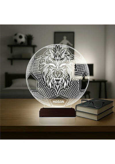 Luvivia Aslan Futbol Topu Taraftar Cimbom Kişiye Özel 3d Lamba - Masa Gece Lambası Şeffaf