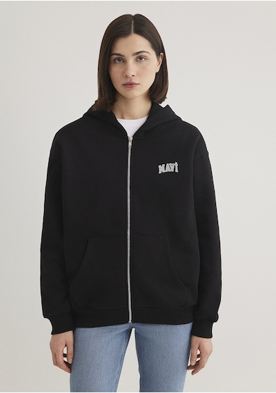 Mavi - Mavi Logo Baskılı Kapüşonlu Fermuarlı Siyah Sweatshirt 1s10178-900 Siyah
