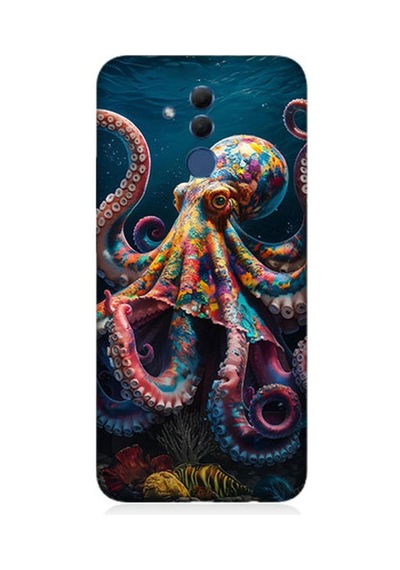 Huawei Mate 20 Lite Uyumlu Derinliklerde Sekiz Kol Ahtapot Desenli Silikon Kılıf Çok Renkli