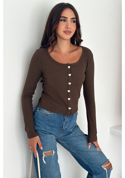 Noa & Noa Soft Button Bluz Sade Şıklığın Gücü Kahverengi