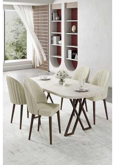 Canisa Kaye Serisi Mdf 90x168 Traverten Mutfak Masası Takımı 4 Krem Sandalye Traverten Masa Krem Sandalye Canisa Kaye Serisi Mdf 90x168 Traverten Mutfak Masası Takımı 4 Krem Sandalye Traverten Masa Krem Sandalye