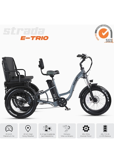 Stradacycles E-TRIO Hidrolik Disk Elektrikli Üç Tekerlekli Antrasit