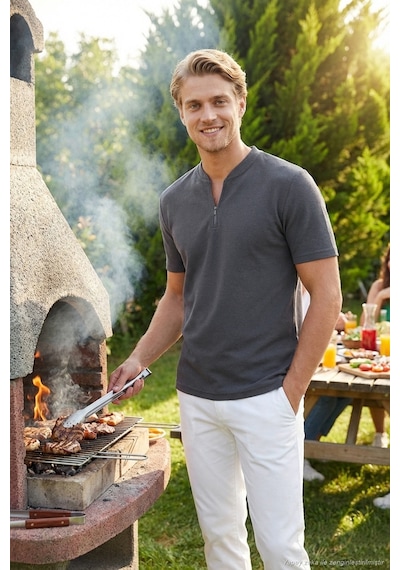 Buratti Pamuklu Regular Fit Yarım Fermuarlı Erkek T Shirt 5902653 Antrasit