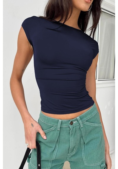 Madmext Lacivert Sırt Dekolteli Crop Kadın Bluz Mg1851-lacivert Lacivert