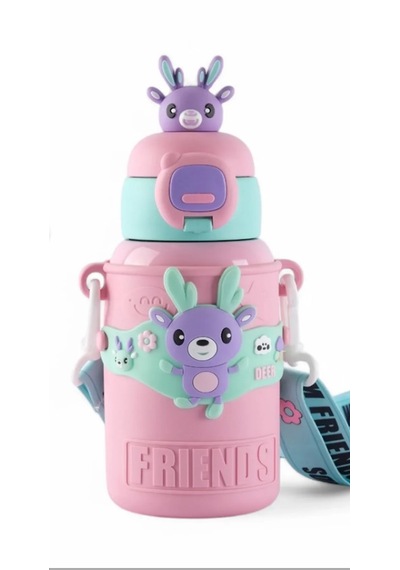 Denizhomecollection 450ml 316 Paslanmaz Çelik Çocuk Termosu, Karikatür Hayvanlar Öğrenci Termosu 1 Kat Pembe