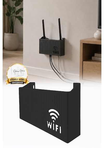 Duvara Asılabilir Wifi Vidalı Askı Yapışkanlı Modem Kutusu WiFi Router Rafı  25x15x6cm