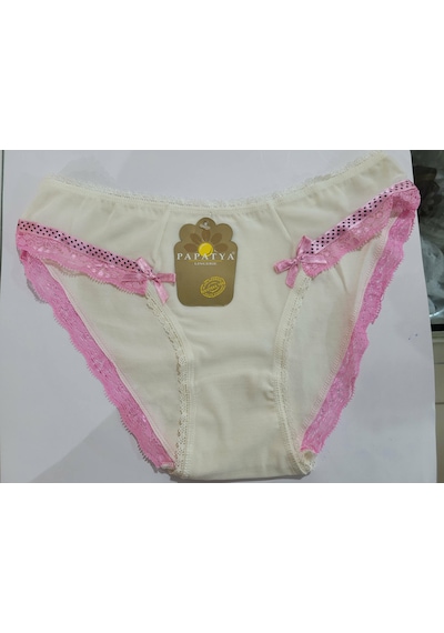 Papatya Tül Dantel Kadın Slip Külot V53 Krem - Pembe