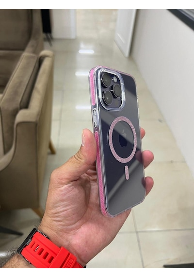 Apple Uyumlu iPhone 14 Pro Max Simli Magsafe'li Kaliteli Premium Kadın Telefon Kılıfı Pembe