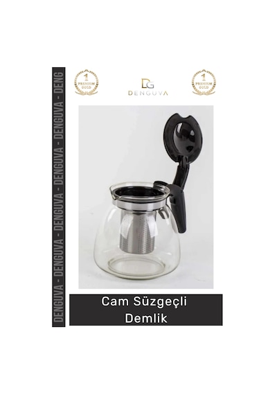 Demlik Isıya Dayanıklı Borosilikat Şeffaf Modern Tasarım Pratik Cam Süzgeçli Demlik 1.1 Litre Çok Renkli