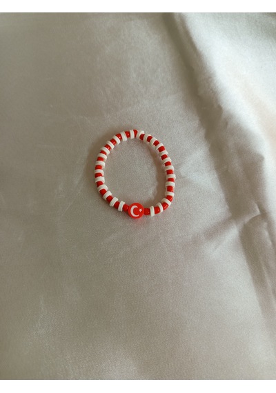 Beyaz Fimo Ve Ay Yıldız Kırmızı Boncuk Çocuk Bileklik 2 Adet Kırmızı - Beyaz