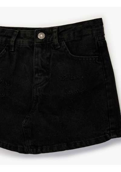 Koton Pamuklu Slim Fit Cepli Denim Şort Etek Siyah 6skg40018ad Siyah