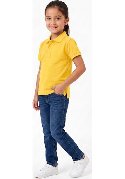 Nacar Store Unisex Çocuk Polo Yaka Kısa Kollu Lakost Tişört Okula Dönüş Koyu Sarı