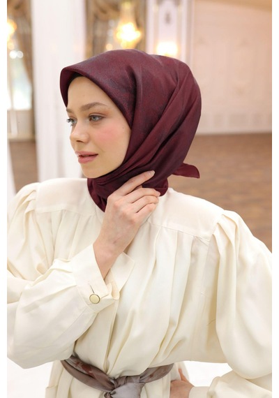 Silk Home Desenli Shiny Eşarp - 8647 - Bordo Siyah Bordo Siyah