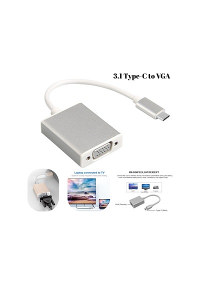 Type-c 3.1 - Vga Adaptör Dönüştürücü 1080p Monitör, Tv, Projeksiyon Uyumlu