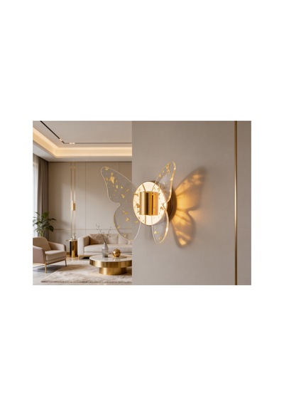Altın Kelebek Model Duvar Aplik & Led Aydınlatma & Duvar Lambası Elektrik Bağlantılı / Gold