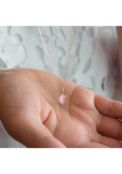 14 Ayar Pembe Opal Taşlı Kolye