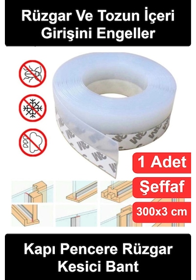 Rüzgarkesicibant Kapı Pencere Rüzgar Kesici Bant 3 Metre Şeffaf Silikon Kendinden Yapışkanlı Toz Ha