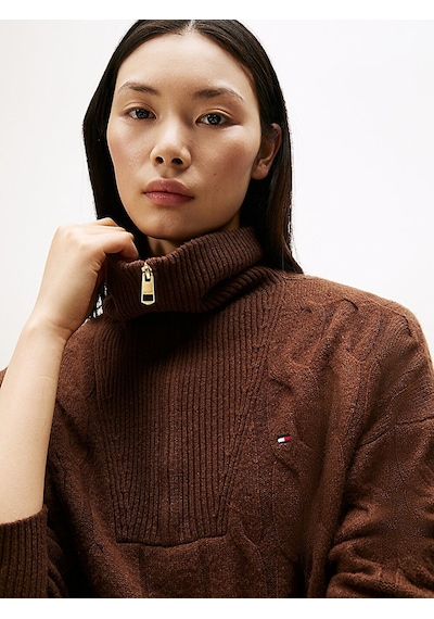 Tommy Hilfiger Soft Wool Cable 1/2 Zıp Ls Swt Kadın Kahverengi Sweatshirt - Ww0ww46425 Kahverengi Tommy Hilfiger Soft Wool Cable 1/2 Zıp Ls Swt Kadın Kahverengi Sweatshirt - Ww0ww46425 Kahverengi