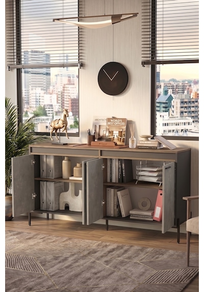 Yurudesign Vista E Ofis Konsol Klasör Dolabı Metal Ayaklı Kahve-B