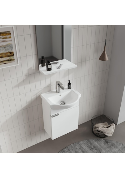 Orka Purus 45 Cm Parlak Beyaz Düz Aynalı Banyo Dolabı Takımı Asma Beyaz