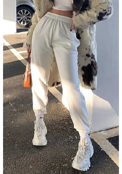Madmext Mad Girls Beyaz Paça Lastikli Oversize Kadın Eşofman Mg324 BEYAZ
