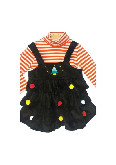 Çikoby Kız Bebek Çizgili Bluz Jile Takım-13604 Turuncu