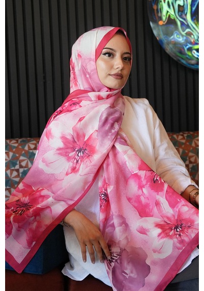Afvente Manolya Çiçek Desen Kırmızı Soft Pamuk Şal Çok Renkli