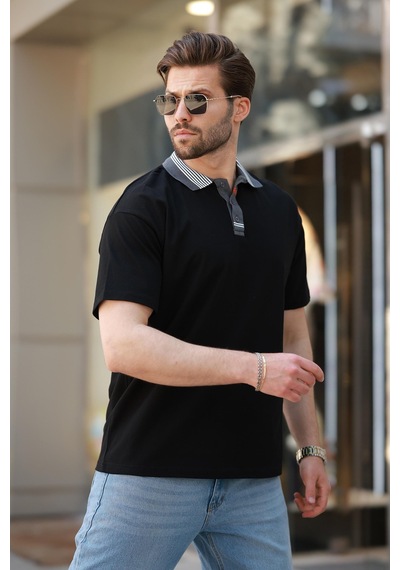 Madmext Siyah Polo Yaka Erkek T-shirt E7147 Siyah