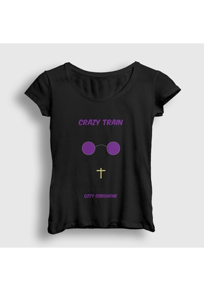 Presmono Kadın Crazy Train Ozzy Osbourne T-shirt Siyah