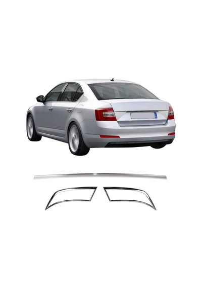 Skoda Octavia 3 A7 Uyumlu 2013-2019 Krom Egzoz Çerçevesi Ve Ara Çıta 3 Parça Paslanmaz Çelik