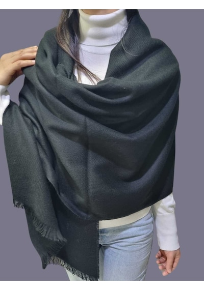 Tezzgelsin Kadın Yumuşak Yün Dokulu Omuz Şalı Atkı Siyah